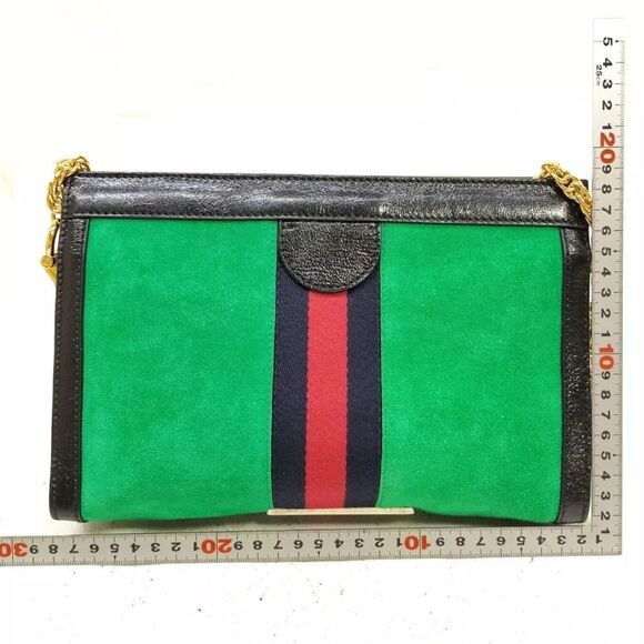 Auth Vintage Gucci Green Suede Web Sherry Line Ophidia Clutch Chainlink Shoulder - Picture 2 of 9